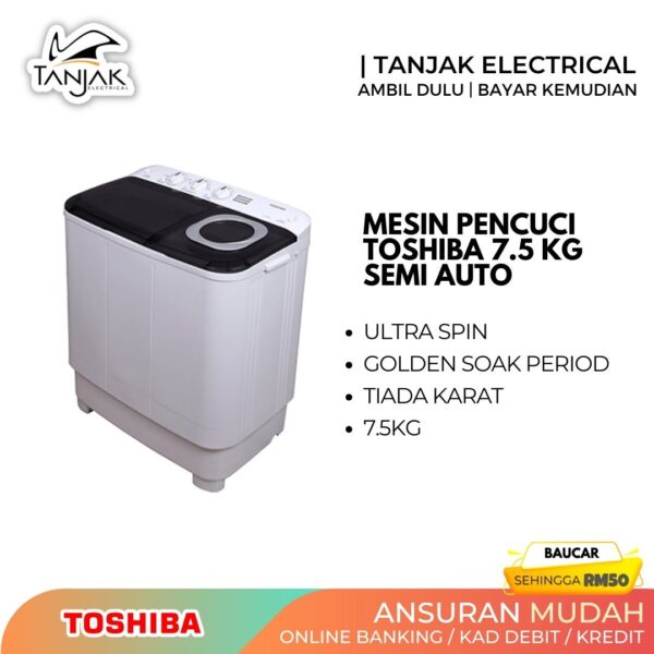 Toshiba 7.5KG Semi Auto Washing Machine VH H85MM 2 - Tanjak Electrical