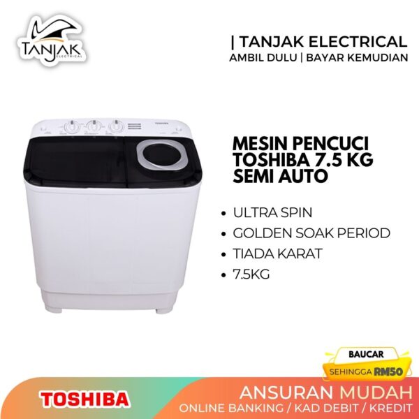Toshiba 7.5KG Semi Auto Washing Machine VH H85MM - Tanjak Electrical