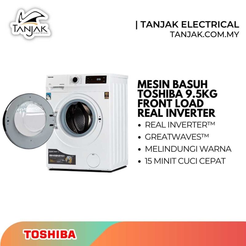 Toshiba Washing Machine 9.5KG TW-BK105S2M(WK) Front Load Real Inverter
