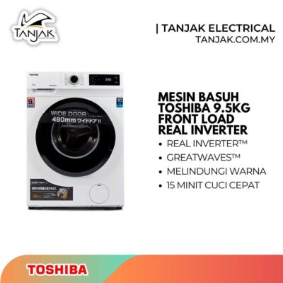 Toshiba Washing Machine 9.5KG TW-BK105S2M(WK) Front Load Real Inverter