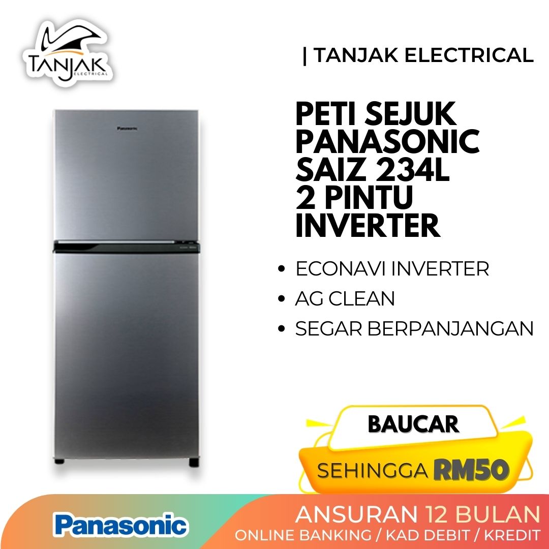 Panasonic 234L 2 Door Fridge Econavi Inverter Top Freezer Silver NR BL263VPMY - Tanjak Electrical