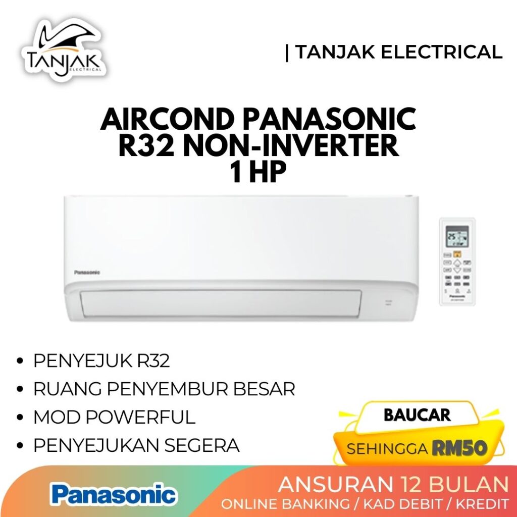 Panasonic Aircond 1.0HP R32 Standard Non Inverter Wall Mounted CS PN9WKH 1 - Tanjak Electrical