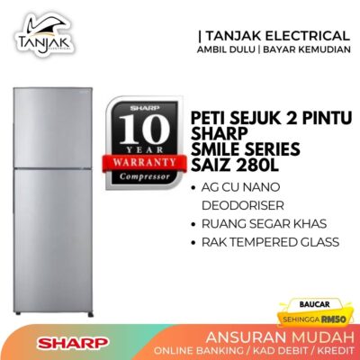 Sharp Refrigerator 2 Door 280L SJ285MSS Smile Series