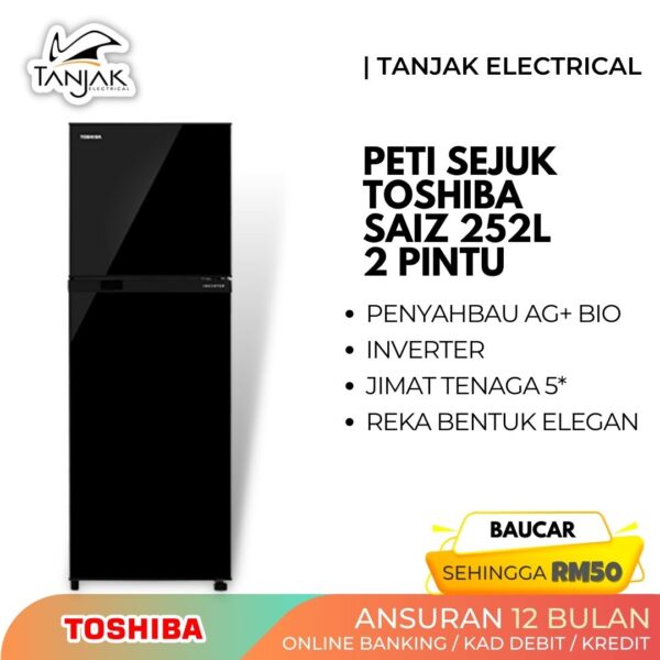 Toshiba 252L Inverter 2 Door Fridge Urban Black GR A28MU UK - Tanjak Electrical