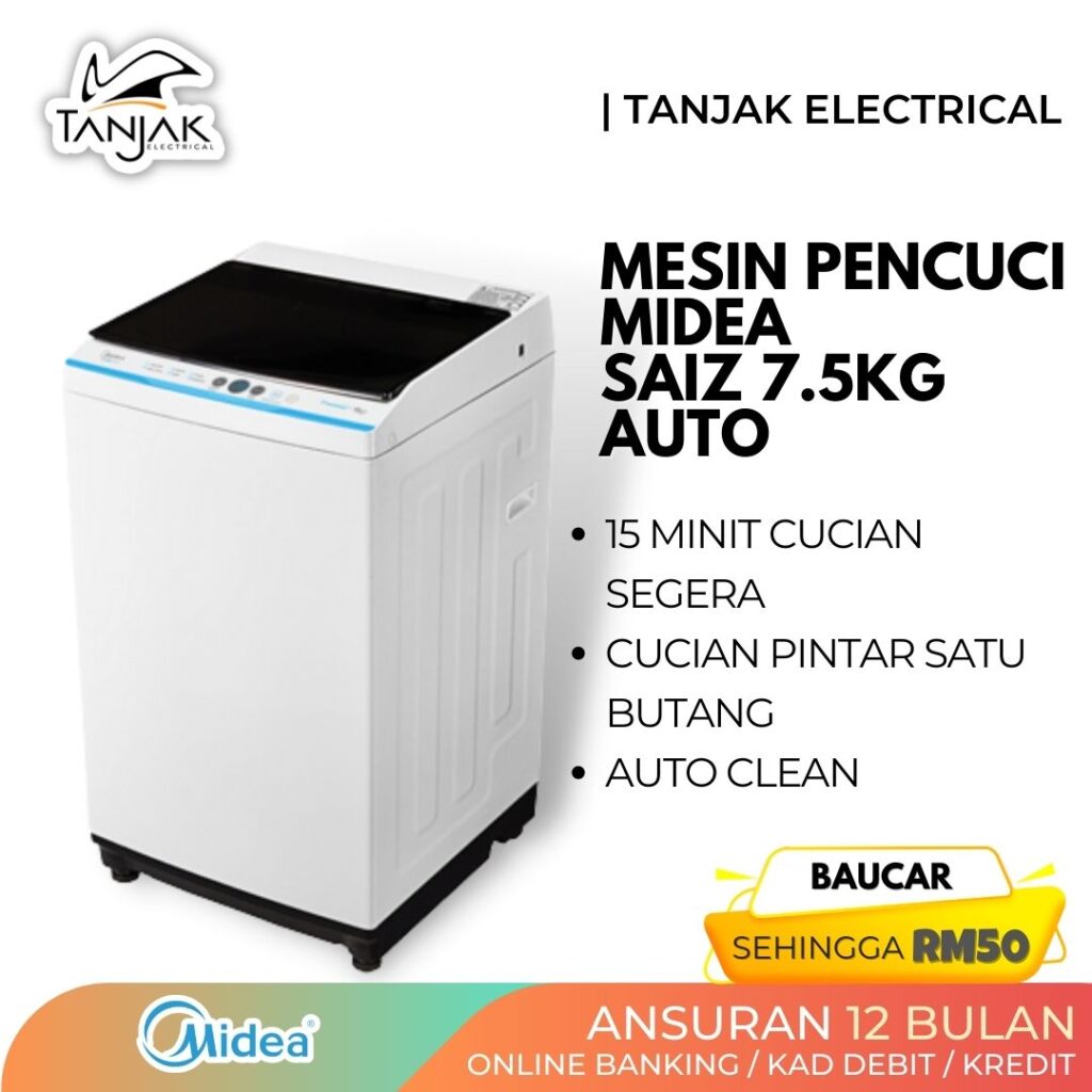 Midea 7.5KG Full Auto Washing Machine MA100W75 WK E - Tanjak Electrical
