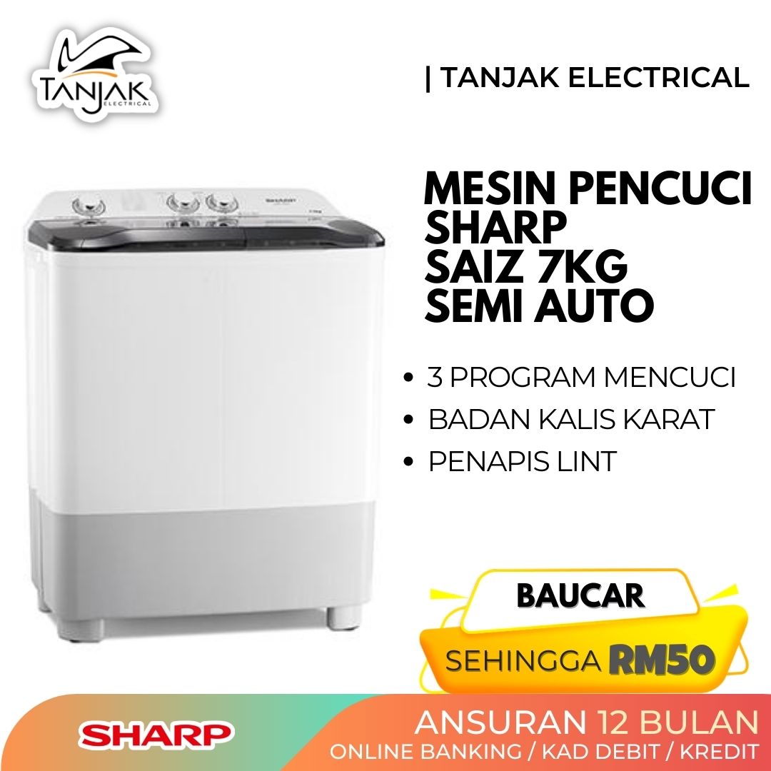 Sharp 7KG Semi Auto Washing Machine EST7015 - Tanjak Electrical