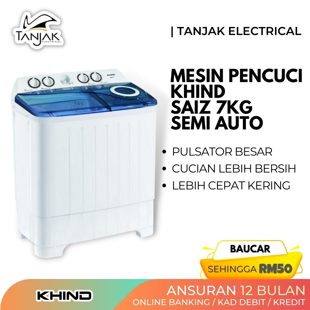 Khind 7kg Semi Auto Washing Machine WM717 - Tanjak Electrical