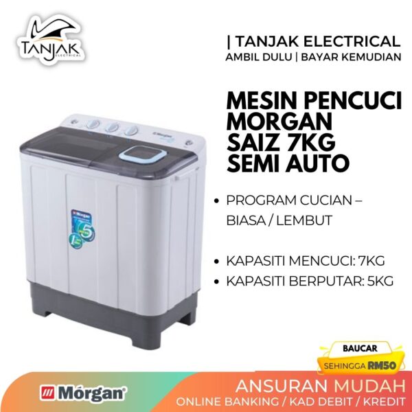 Morgan 7kg Semi Auto Washing Machine MWM 1370SA 1 - Tanjak Electrical