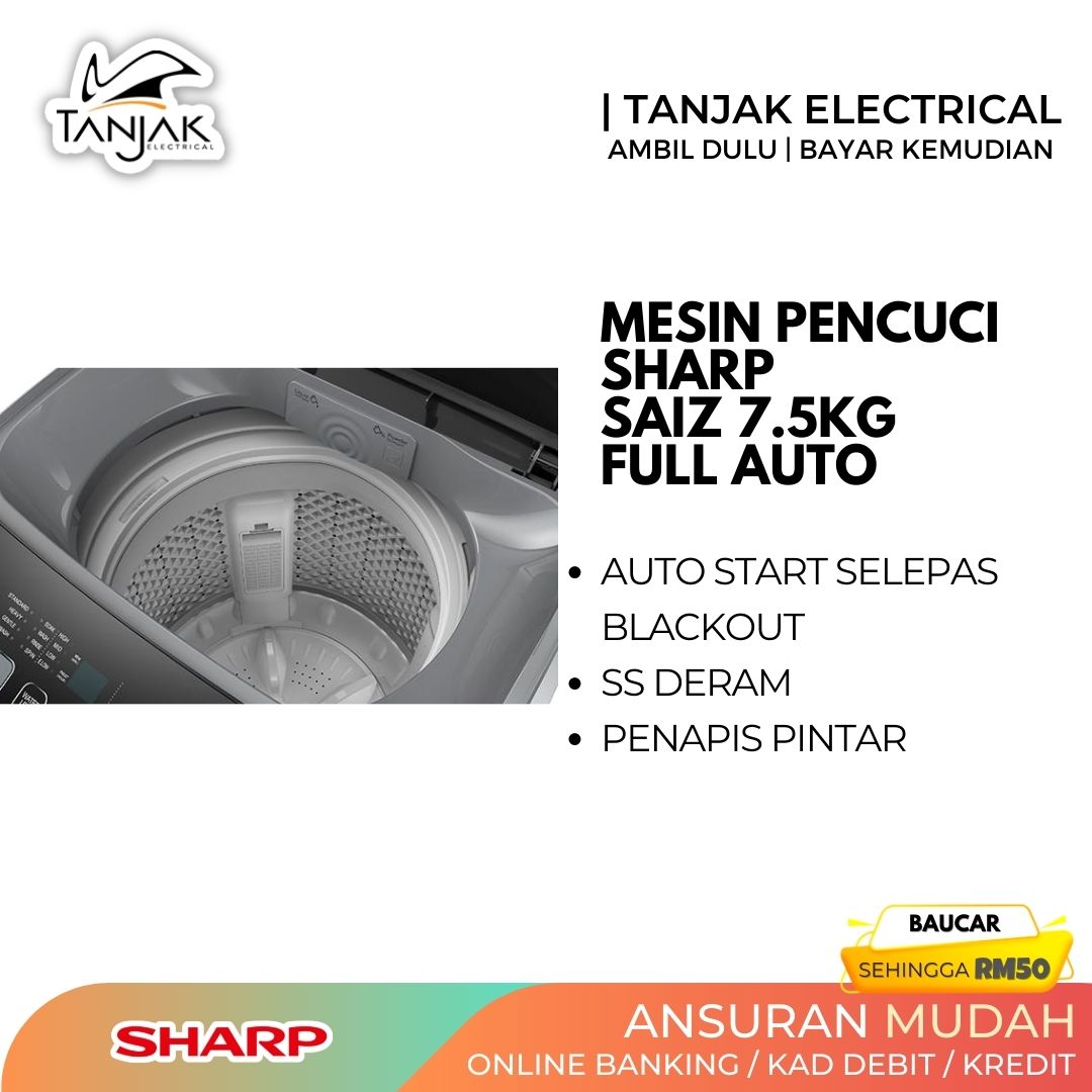 Sharp 7.5KG Full Auto Washing Machine ES721X 3 - Tanjak Electrical