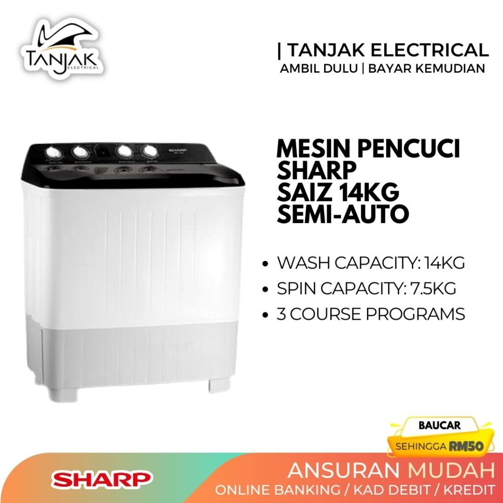 Sharp 14kg Semi-Auto Washing Machine EST1416