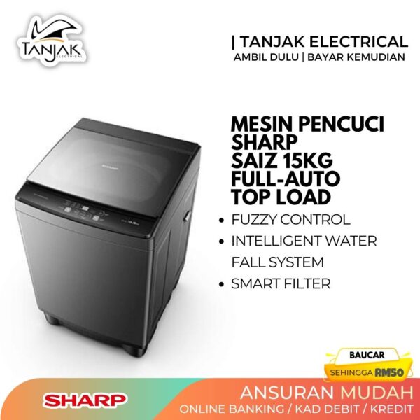 Sharp 15kg Full Auto Washing Machine Top Loader ESX1521