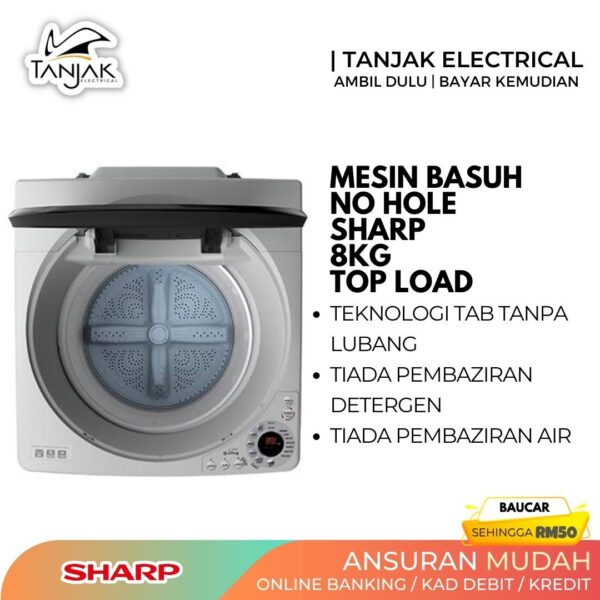 Sharp Washing Machine 8kg Top Load ESW809H No Hole Washing Machine (3)