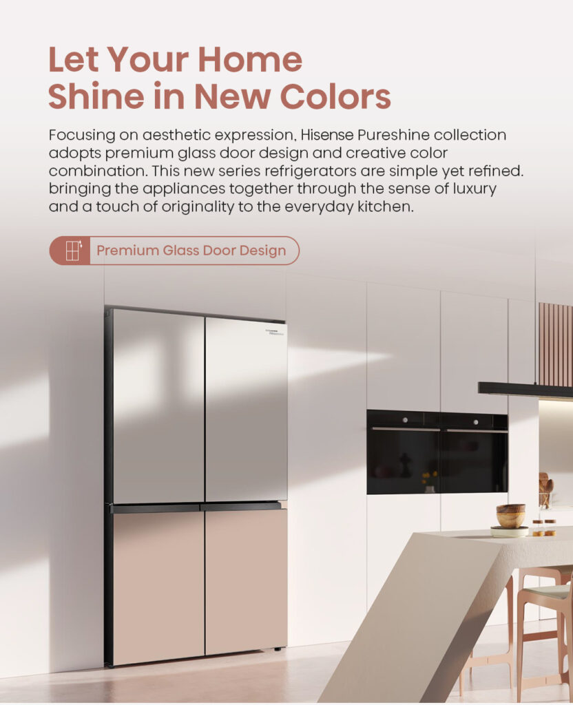 Premium Glass Door Design - Hisense 4 Door Fridge RQ768N4AW-KU PureShine Series
