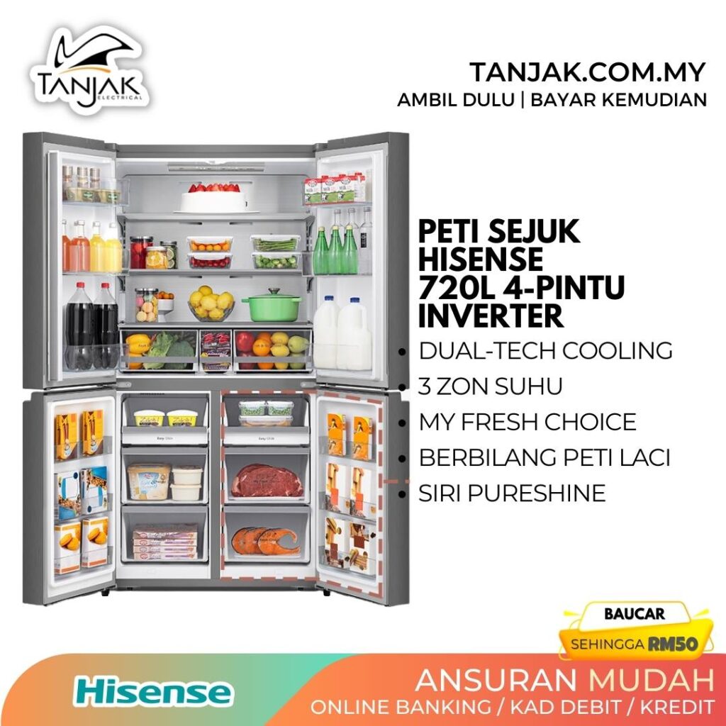 Hisense 4 Door Fridge RQ768N4AW-KU PureShine Series Open