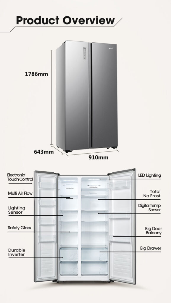 14 Hisense RS666N4ACNIV Side by Side Inverter 620L Refrigerator Overview
