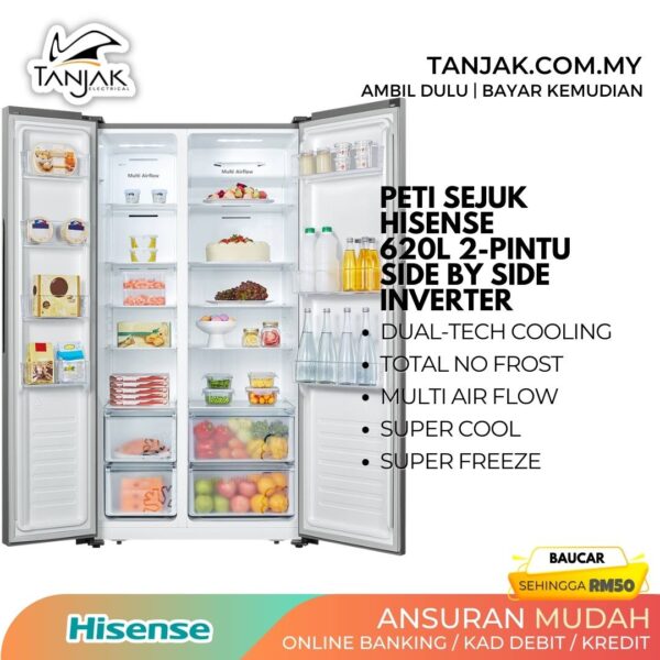 Hisense RS666N4ACNIV Side by Side Inverter 620L Refrigerator 2 - Tanjak Electrical