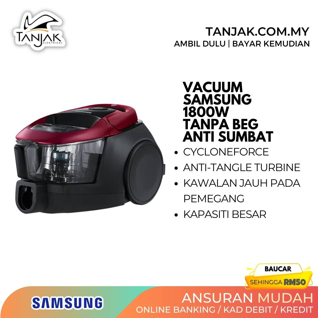 Samsung Vacuum Cleaner VC18M31A0HP Canister Bagless with Anti-Tangle Turbine, 370W