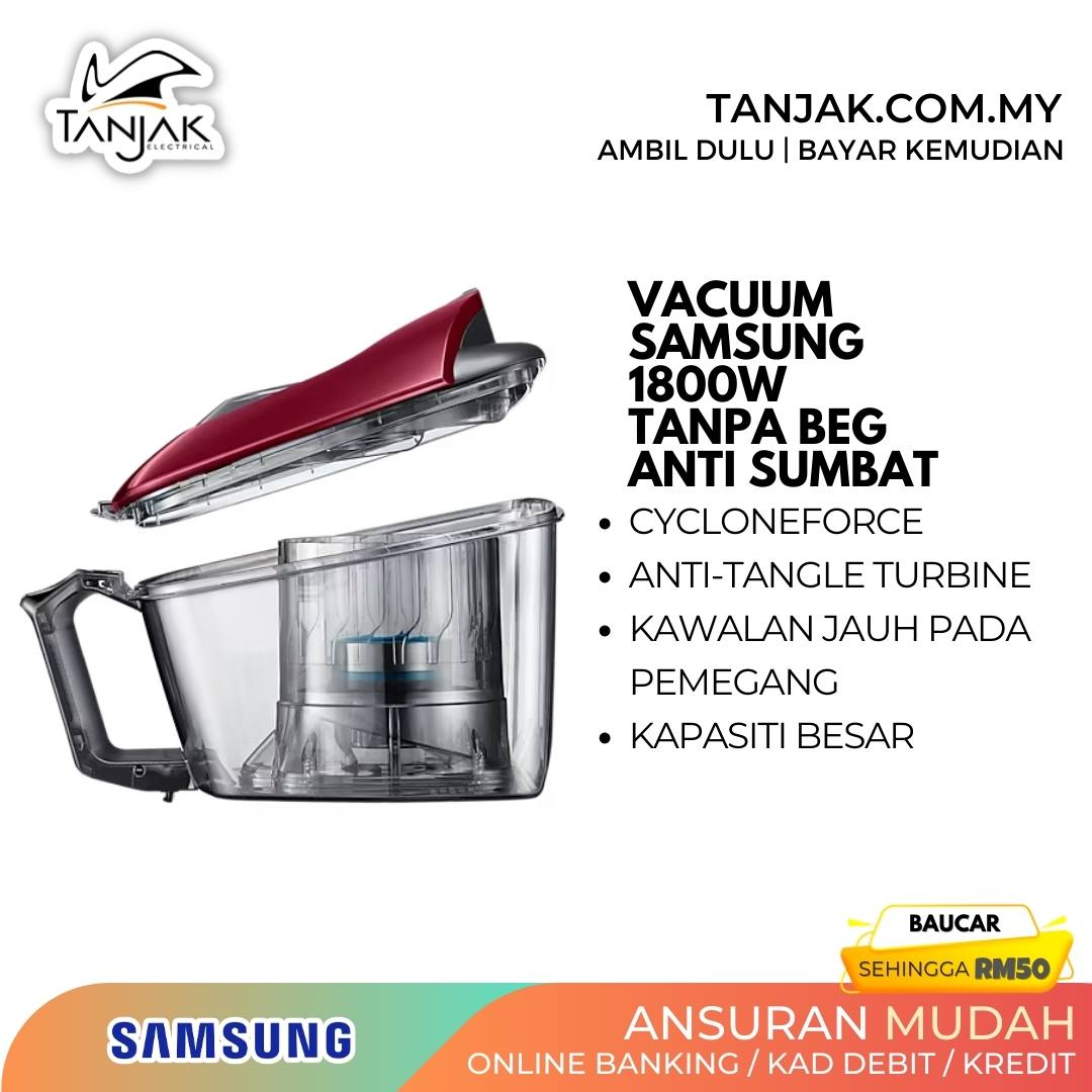 Samsung Vacuum Cleaner VC18M31A0HP Canister Bagless with Anti-Tangle Turbine, 370W