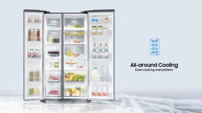 All-around Cooling - Samsung Fridge Side by Side RS62R5001M9ME 680L 2 Door with Space