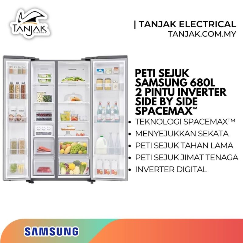 Samsung Fridge Side by Side RS62R5001M9_ME 680L 2 Door with SpaceMax™ Technology