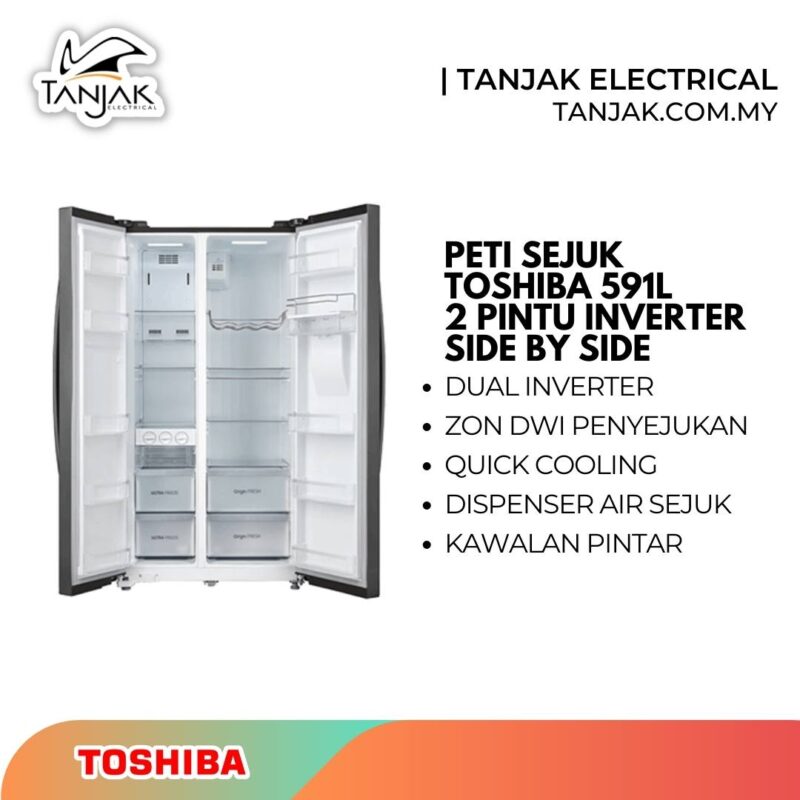 Toshiba Refrigerator 2-Door GR-RS682WE-PMY 591L Side-by-Side