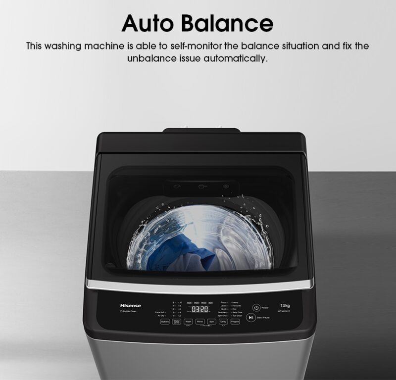 Auto Balance - Hisense Washing Machine 10.5KG WTJA1101T Top Load Auto - Tanjak Electrical