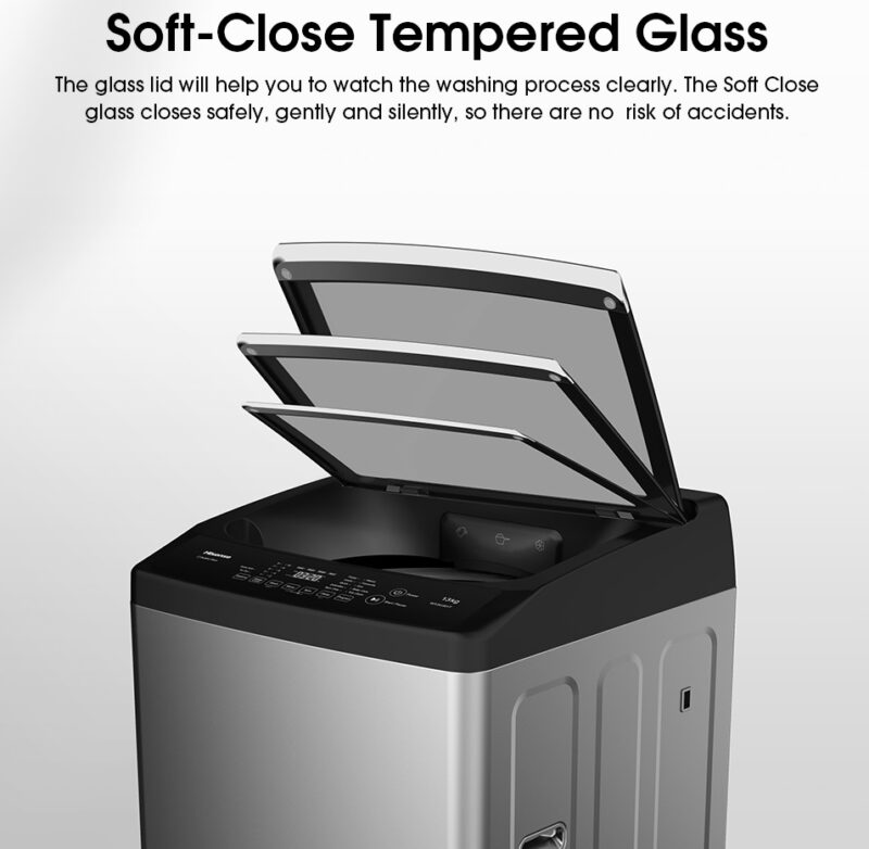 Soft-Close Tempered Glass - Hisense Washing Machine 10.5KG WTJA1101T Top Load Auto - Tanjak Electrical