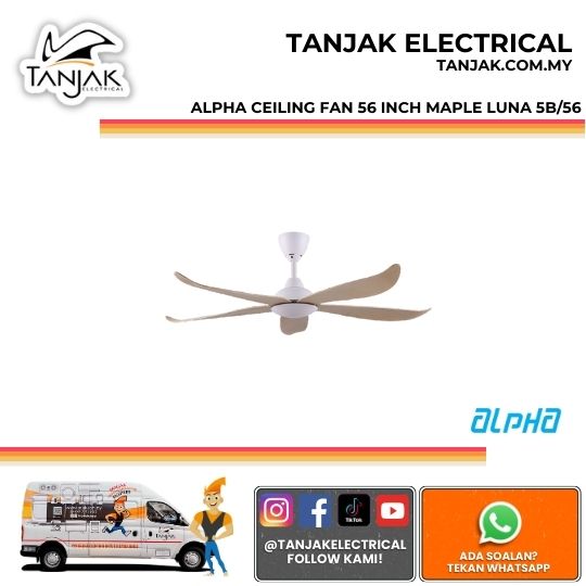 Alpha Ceiling Fan 56 inch Maple Luna 5B/56