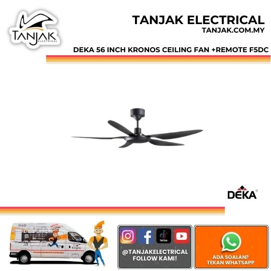 Deka 56 inch Kronos 5-blade Ceiling Fan +Remote Black F5DC