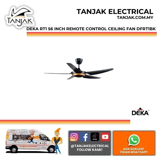 Deka 56 inch RT1 Ceiling Fan +Remote Black DFRT1BK